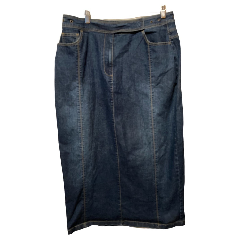 Ashley Stewart Womens Pencil 16W Skirt Blue Stretch‎ Pockets Denim Plus Modest